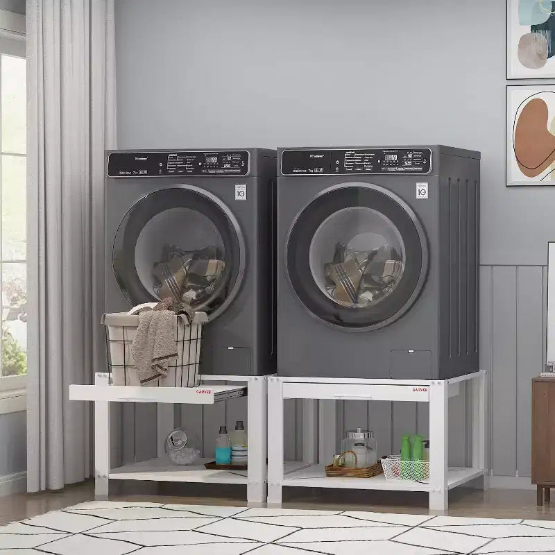Pied de lave-linge et sèche-linge robuste de 74 cm, étagère coulissante anti-vibration avec base de rangement, capacité de 362 kg