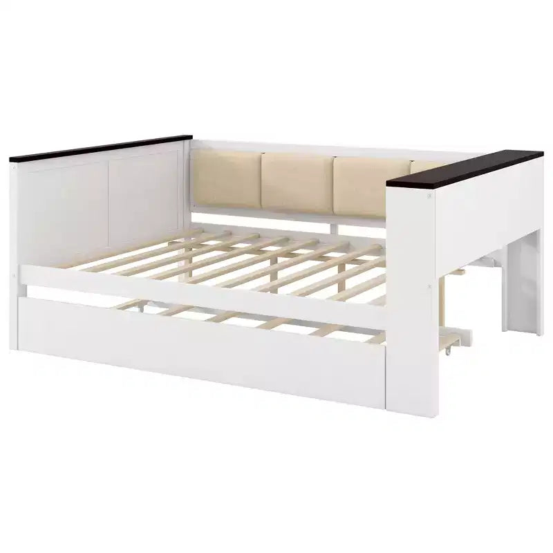 Lit de repos en bois Gibson avec étagères de rangement et dossier rembourré
