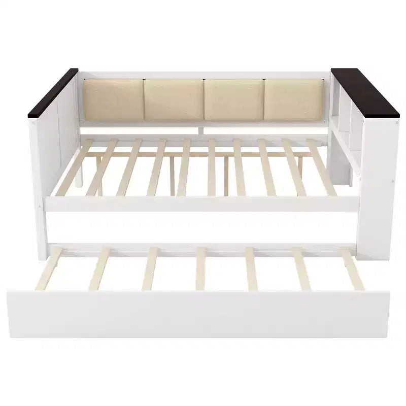 Lit de repos en bois Gibson avec étagères de rangement et dossier rembourré