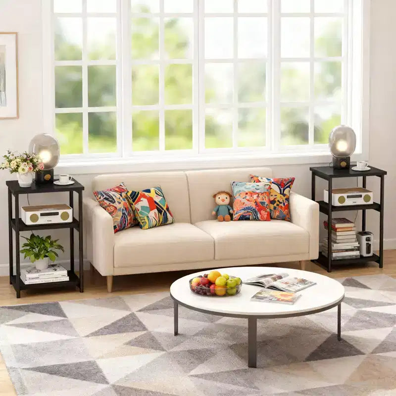 Table d'appoint à 3 niveaux, Table d'appoint haute avec cadre en métal, Tables de canapé avec rangement pour salon, Étagère de rangement de chevet pour chambre à coucher, Salle de bain