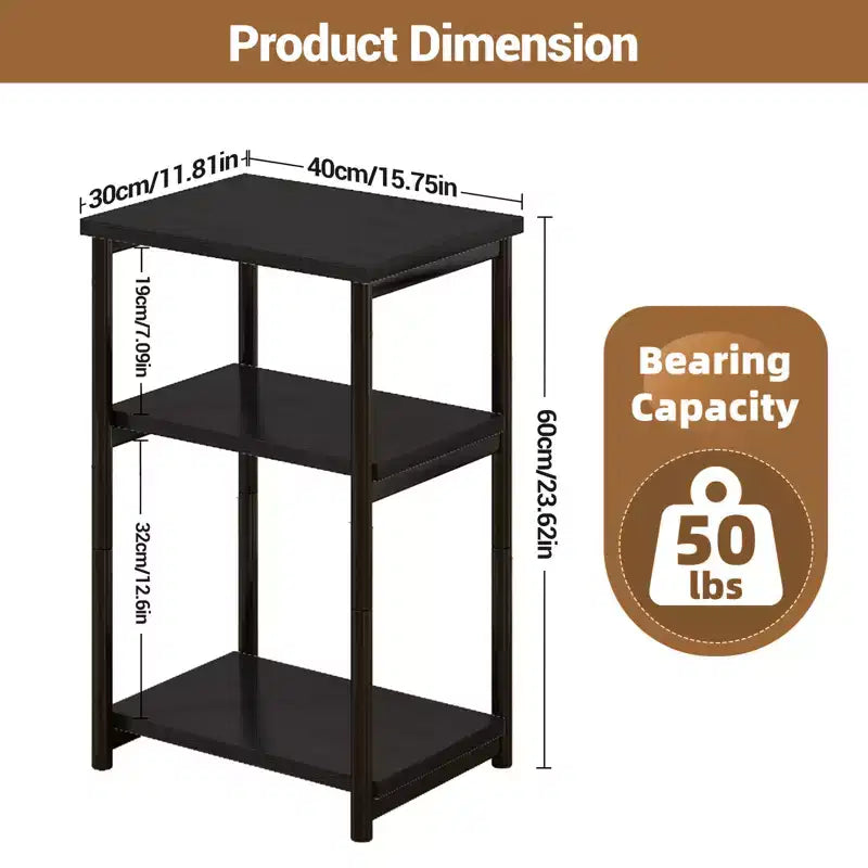 Table d'appoint à 3 niveaux, Table d'appoint haute avec cadre en métal, Tables de canapé avec rangement pour salon, Étagère de rangement de chevet pour chambre à coucher, Salle de bain