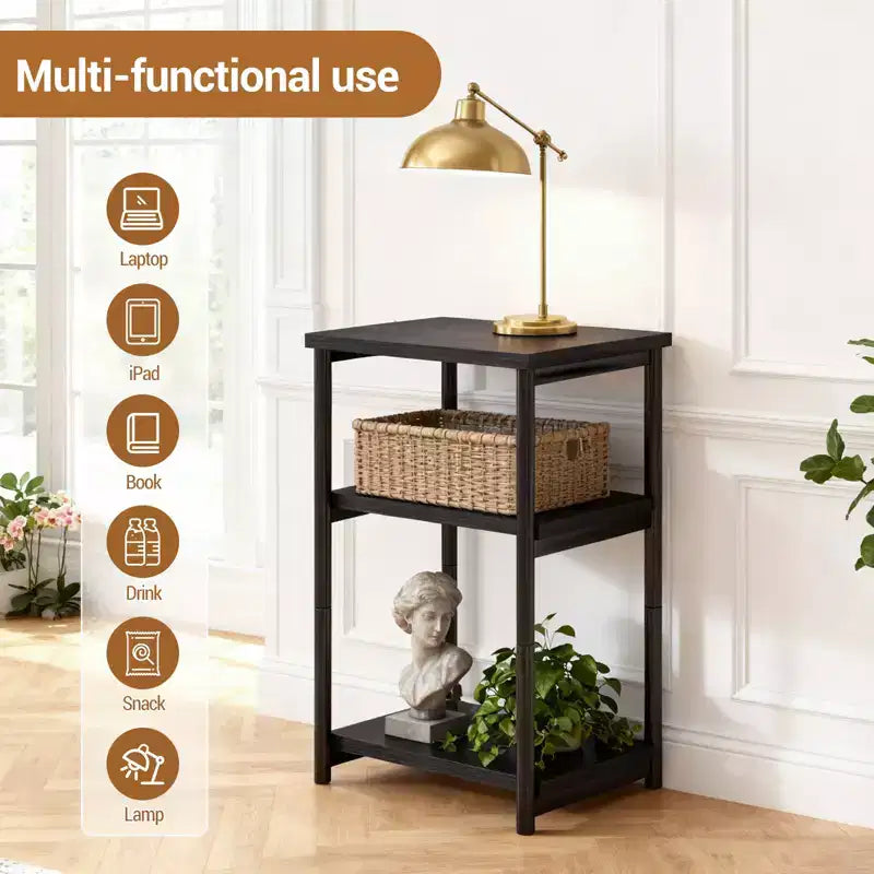 Table d'appoint à 3 niveaux, Table d'appoint haute avec cadre en métal, Tables de canapé avec rangement pour salon, Étagère de rangement de chevet pour chambre à coucher, Salle de bain