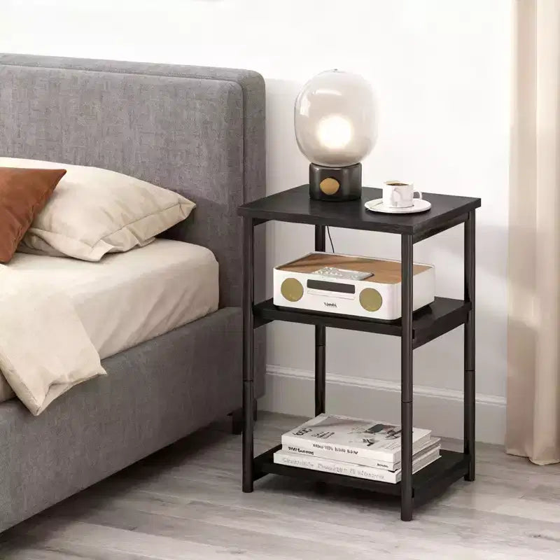 Table d'appoint à 3 niveaux, Table d'appoint haute avec cadre en métal, Tables de canapé avec rangement pour salon, Étagère de rangement de chevet pour chambre à coucher, Salle de bain