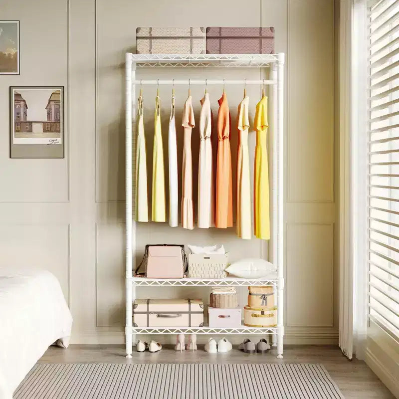 Portant à Vêtements Robuste à 3 Niveaux C Charge Maximale de 300 kg Organisateur de Vêtements en Métal Blanc pour Appartement/Chambre à Coucher