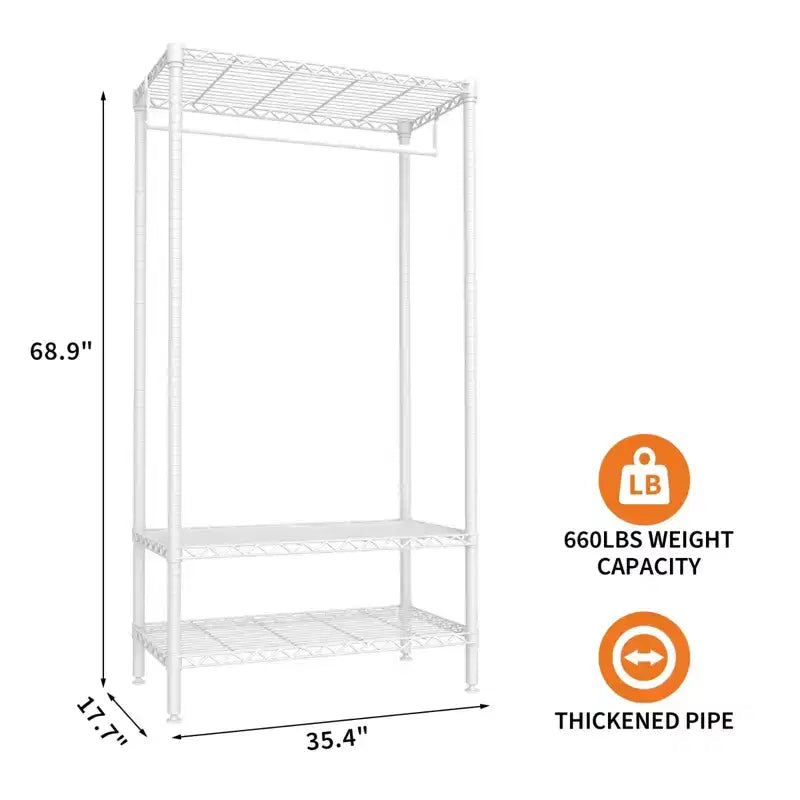 Portant à Vêtements Robuste à 3 Niveaux C Charge Maximale de 300 kg Organisateur de Vêtements en Métal Blanc pour Appartement/Chambre à Coucher