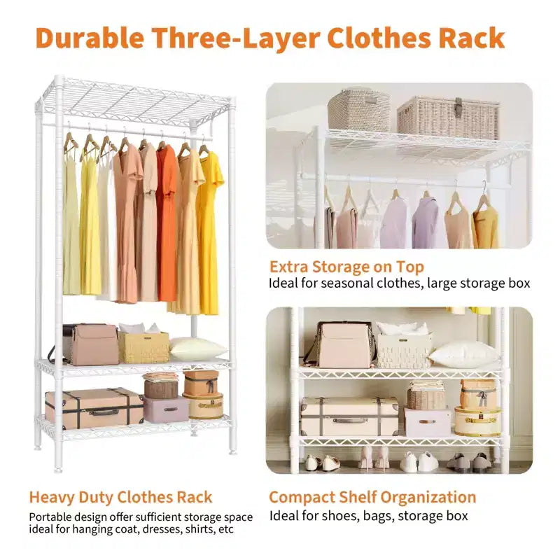 Portant à Vêtements Robuste à 3 Niveaux C Charge Maximale de 300 kg Organisateur de Vêtements en Métal Blanc pour Appartement/Chambre à Coucher