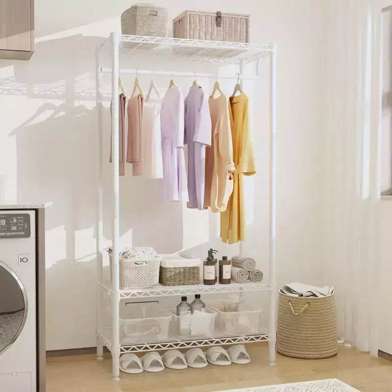 Portant à Vêtements Robuste à 3 Niveaux C Charge Maximale de 300 kg Organisateur de Vêtements en Métal Blanc pour Appartement/Chambre à Coucher