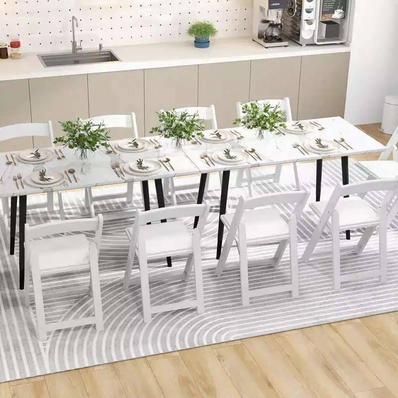 16 chaises de salle à manger avec pieds en bois d'hévéa et assise rembourrée pour événements à la maison ou au bureau, blanc