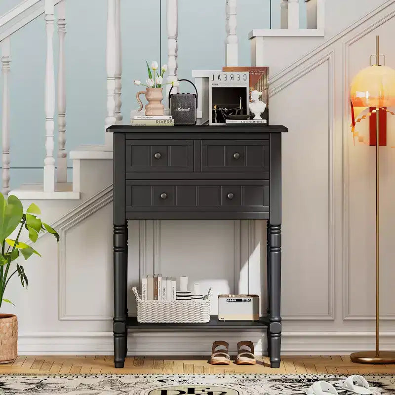 Petite console rétro avec tiroirs et étagère inférieure, table d'entrée rustique en bois avec rangement, table d'appoint étroite en bois pour entrée