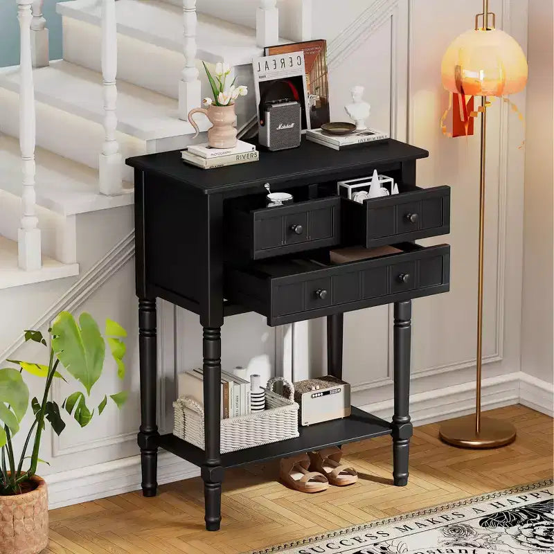 Petite console rétro avec tiroirs et étagère inférieure, table d'entrée rustique en bois avec rangement, table d'appoint étroite en bois pour entrée