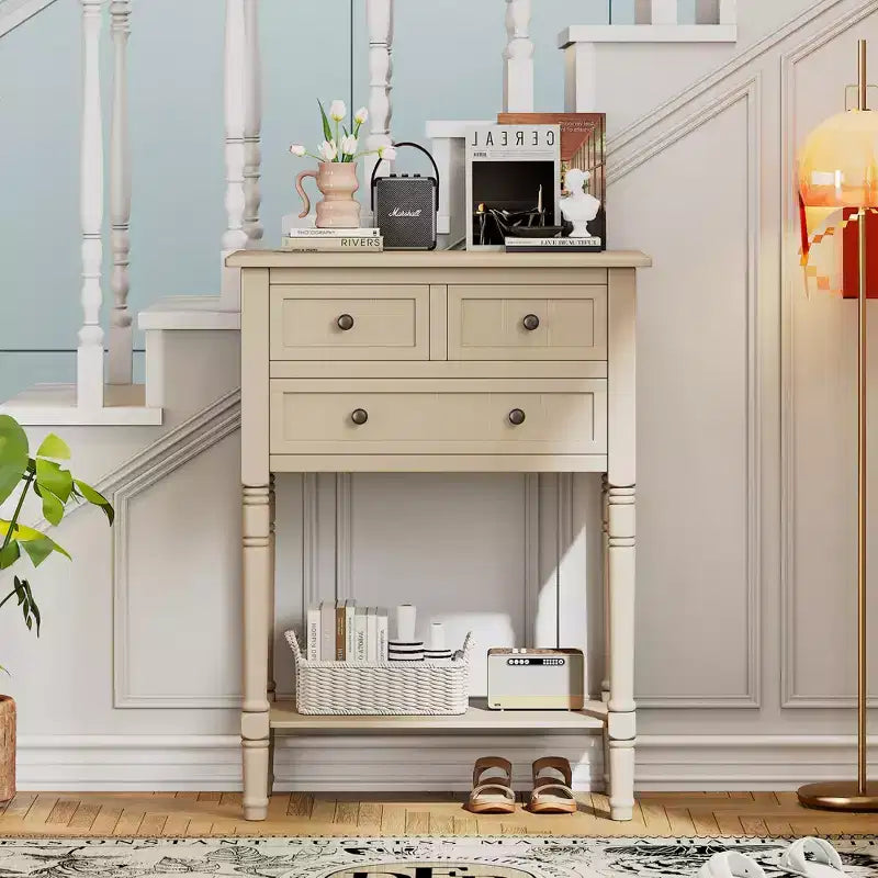 Petite console rétro avec tiroirs et étagère inférieure, table d'entrée rustique en bois avec rangement, table d'appoint étroite en bois pour entrée