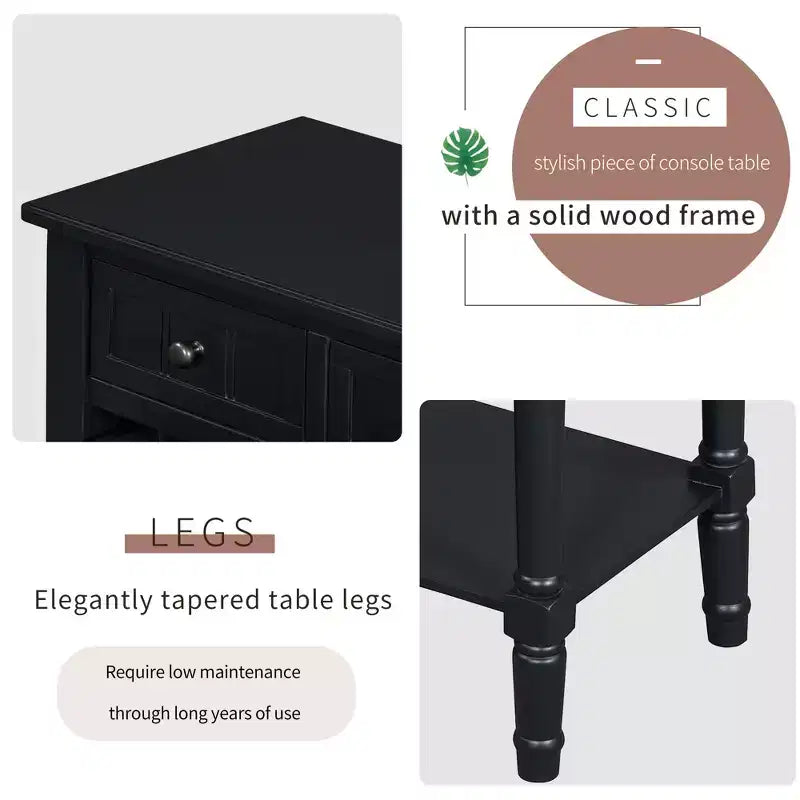 Petite console rétro avec tiroirs et étagère inférieure, table d'entrée rustique en bois avec rangement, table d'appoint étroite en bois pour entrée