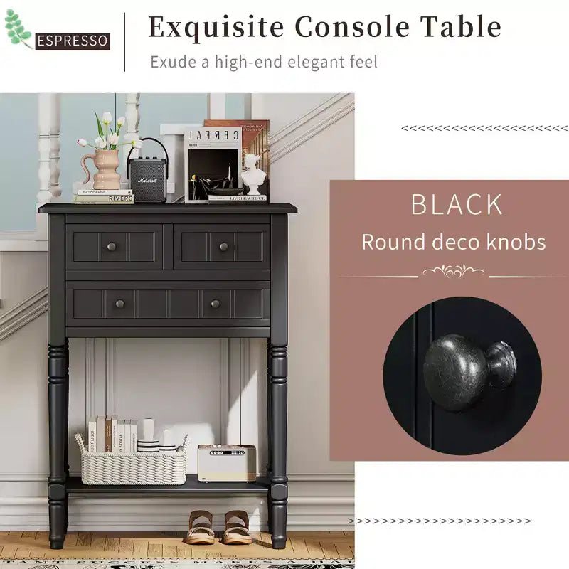 Petite console rétro avec tiroirs et étagère inférieure, table d'entrée rustique en bois avec rangement, table d'appoint étroite en bois pour entrée