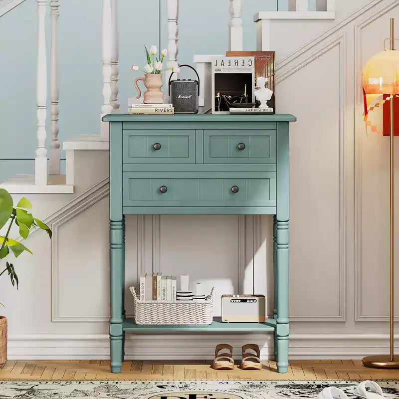 Petite console rétro avec tiroirs et étagère inférieure, table d'entrée rustique en bois avec rangement, table d'appoint étroite en bois pour entrée