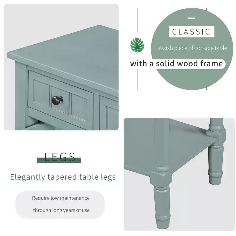 Petite console rétro avec tiroirs et étagère inférieure, table d'entrée rustique en bois avec rangement, table d'appoint étroite en bois pour entrée