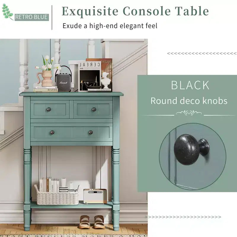 Petite console rétro avec tiroirs et étagère inférieure, table d'entrée rustique en bois avec rangement, table d'appoint étroite en bois pour entrée