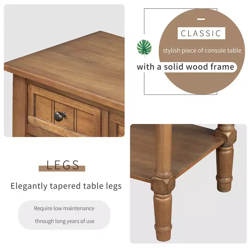 Petite console rétro avec tiroirs et étagère inférieure, table d'entrée rustique en bois avec rangement, table d'appoint étroite en bois pour entrée