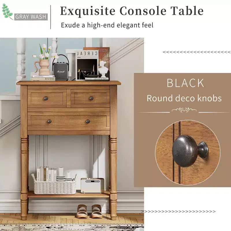 Petite console rétro avec tiroirs et étagère inférieure, table d'entrée rustique en bois avec rangement, table d'appoint étroite en bois pour entrée