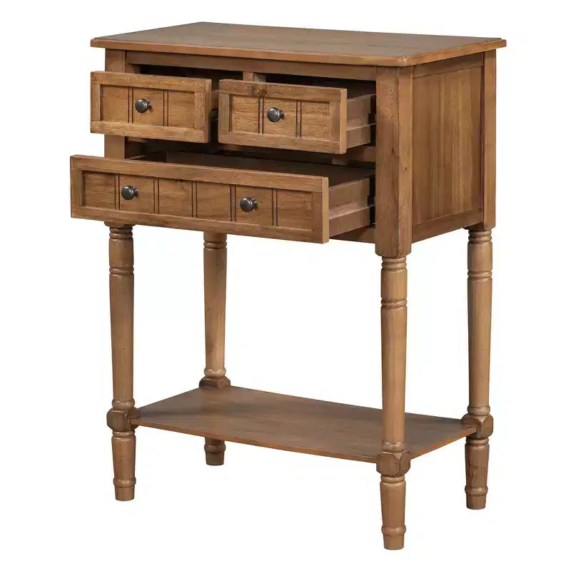 Petite console rétro avec tiroirs et étagère inférieure, table d'entrée rustique en bois avec rangement, table d'appoint étroite en bois pour entrée