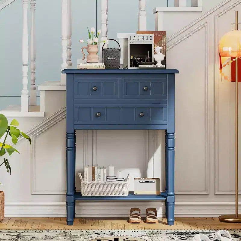 Petite console rétro avec tiroirs et étagère inférieure, table d'entrée rustique en bois avec rangement, table d'appoint étroite en bois pour entrée