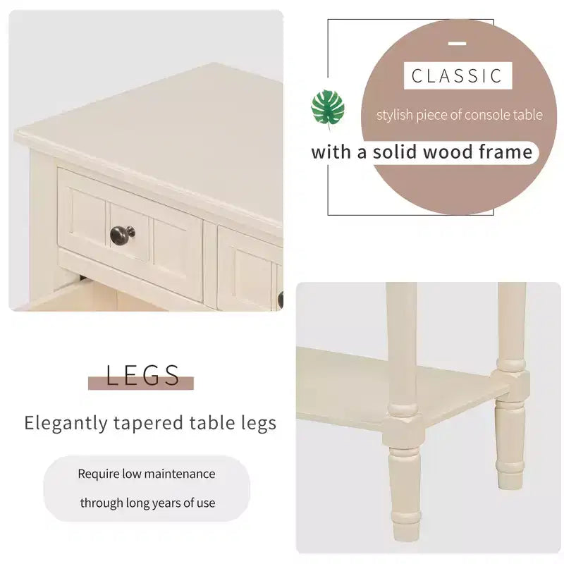 Petite console rétro avec tiroirs et étagère inférieure, table d'entrée rustique en bois avec rangement, table d'appoint étroite en bois pour entrée