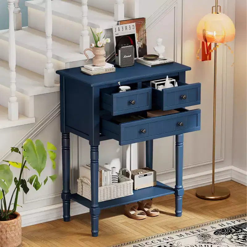 Petite console rétro avec tiroirs et étagère inférieure, table d'entrée rustique en bois avec rangement, table d'appoint étroite en bois pour entrée