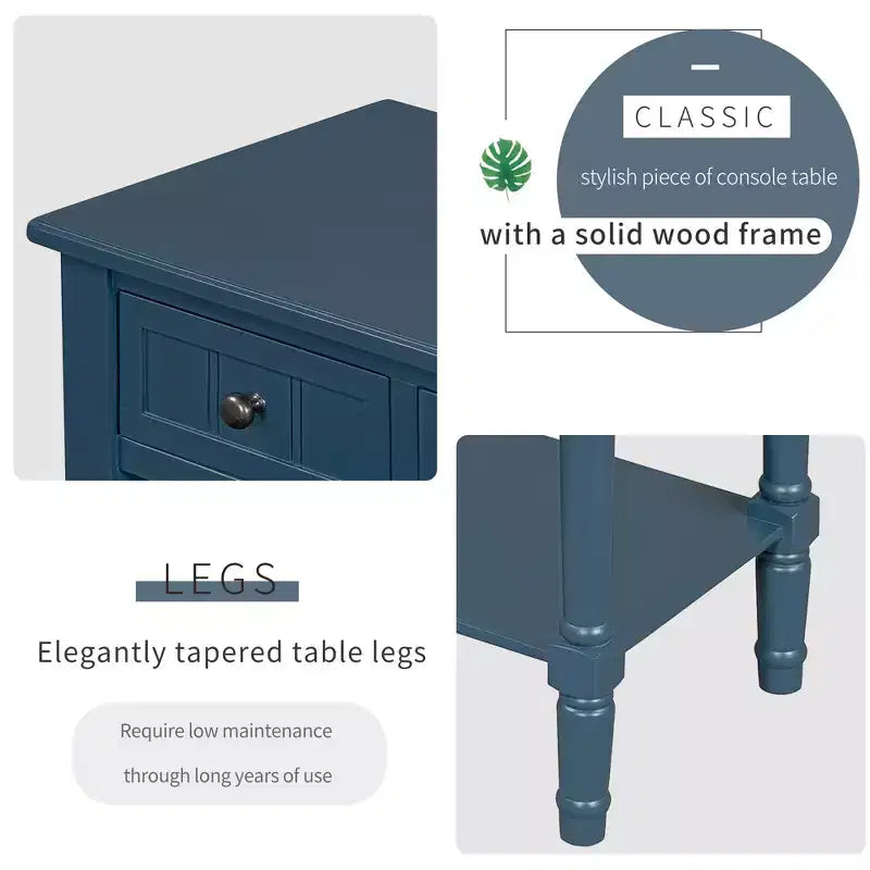 Petite console rétro avec tiroirs et étagère inférieure, table d'entrée rustique en bois avec rangement, table d'appoint étroite en bois pour entrée
