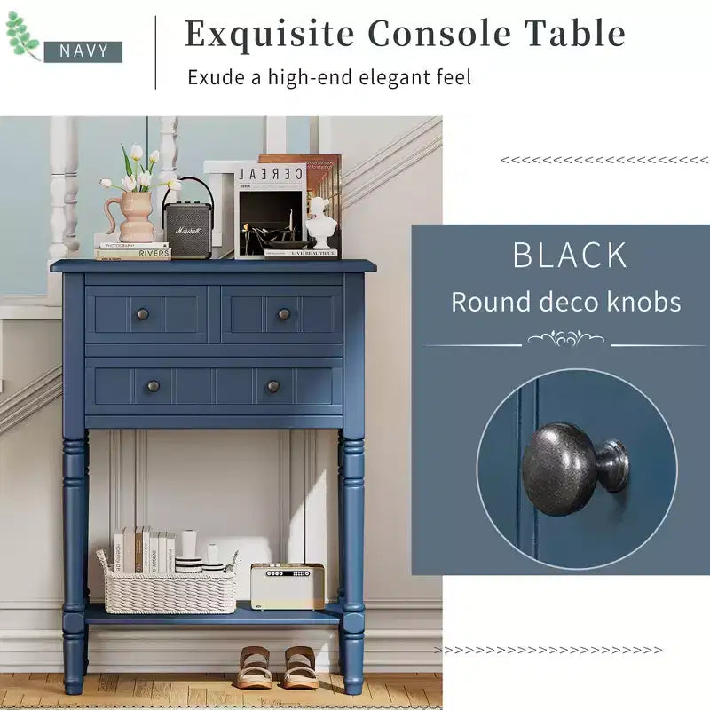 Petite console rétro avec tiroirs et étagère inférieure, table d'entrée rustique en bois avec rangement, table d'appoint étroite en bois pour entrée