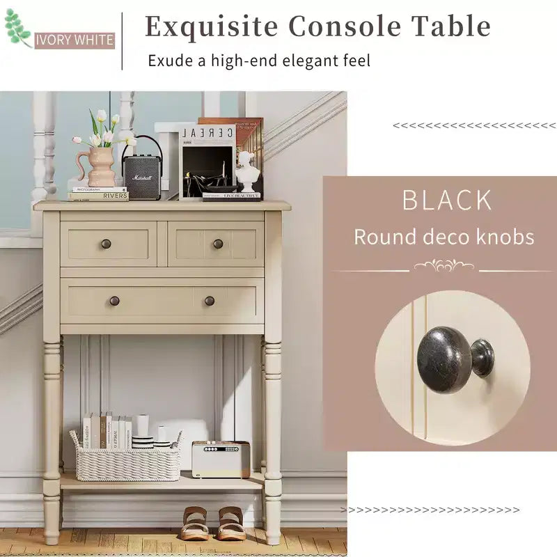 Petite console rétro avec tiroirs et étagère inférieure, table d'entrée rustique en bois avec rangement, table d'appoint étroite en bois pour entrée