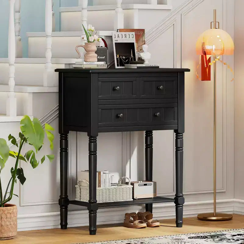 Petite console rétro avec tiroirs et étagère inférieure, table d'entrée rustique en bois avec rangement, table d'appoint étroite en bois pour entrée