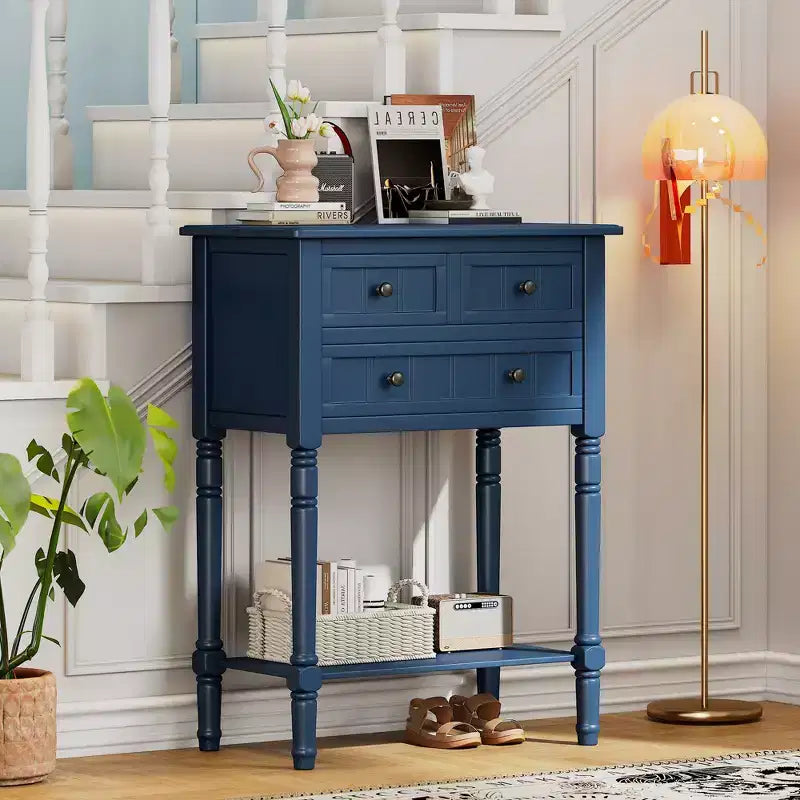 Petite console rétro avec tiroirs et étagère inférieure, table d'entrée rustique en bois avec rangement, table d'appoint étroite en bois pour entrée