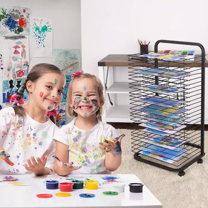 Séchoir à dessins mobile, étagères métalliques amovibles, roulettes verrouillables pour salle de classe, studio, salle d'artisanat