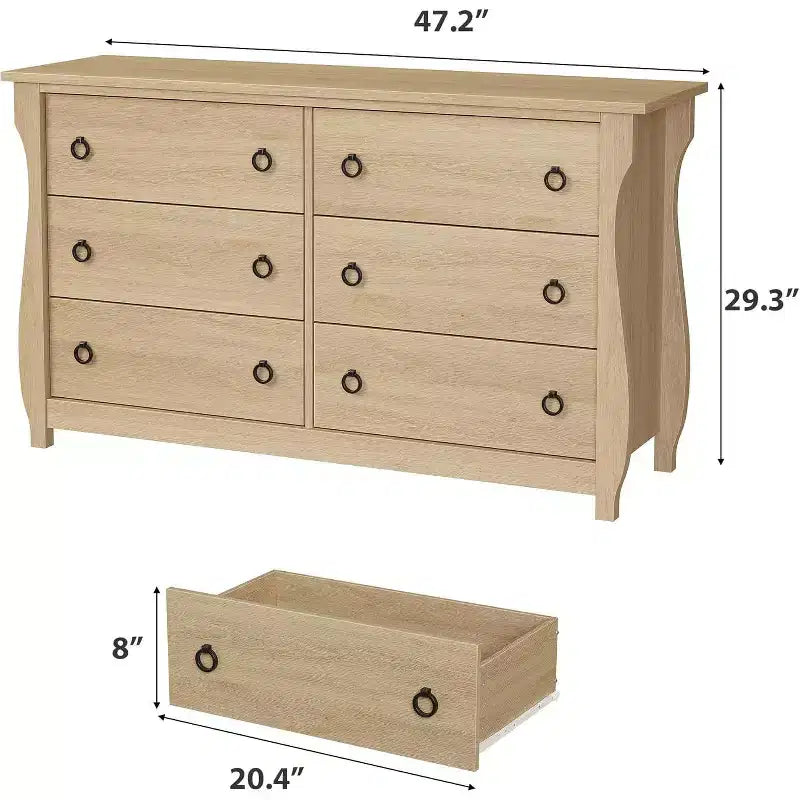 Commode 6 tiroirs avec portes coulissantes - Armoire de rangement moderne sur pied pour chambre ou salon, design large
