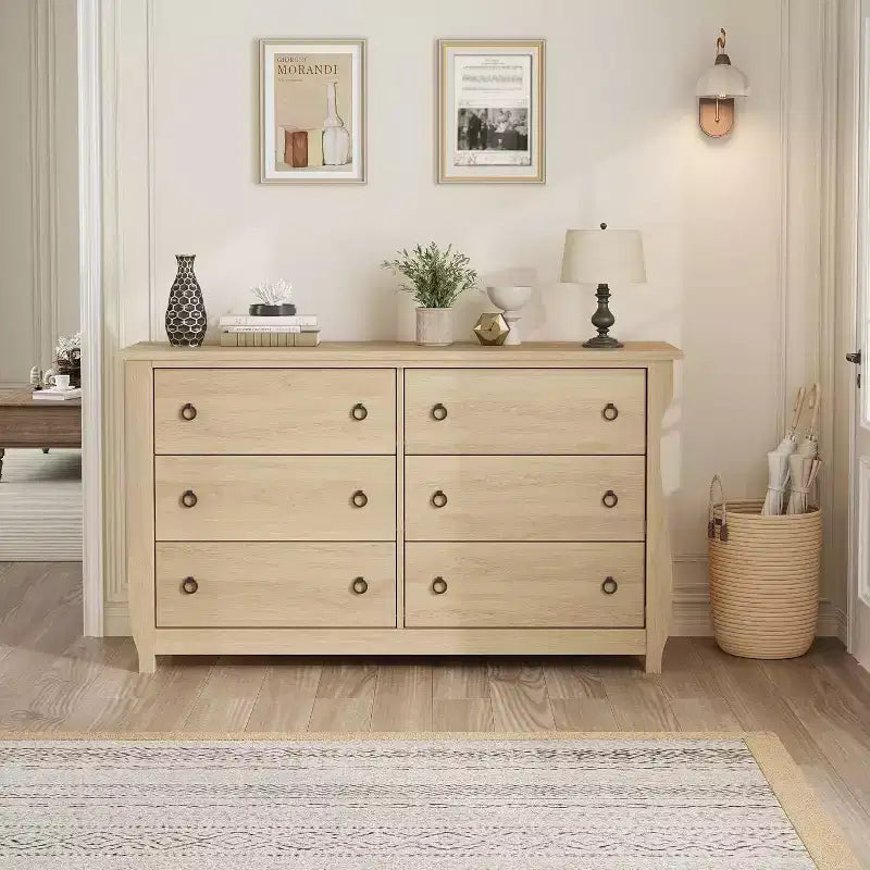 Commode 6 tiroirs avec portes coulissantes - Armoire de rangement moderne sur pied pour chambre ou salon, design large