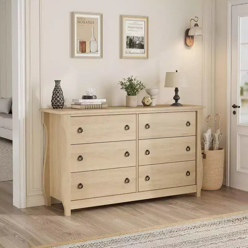 Commode 6 tiroirs avec portes coulissantes - Armoire de rangement moderne sur pied pour chambre ou salon, design large
