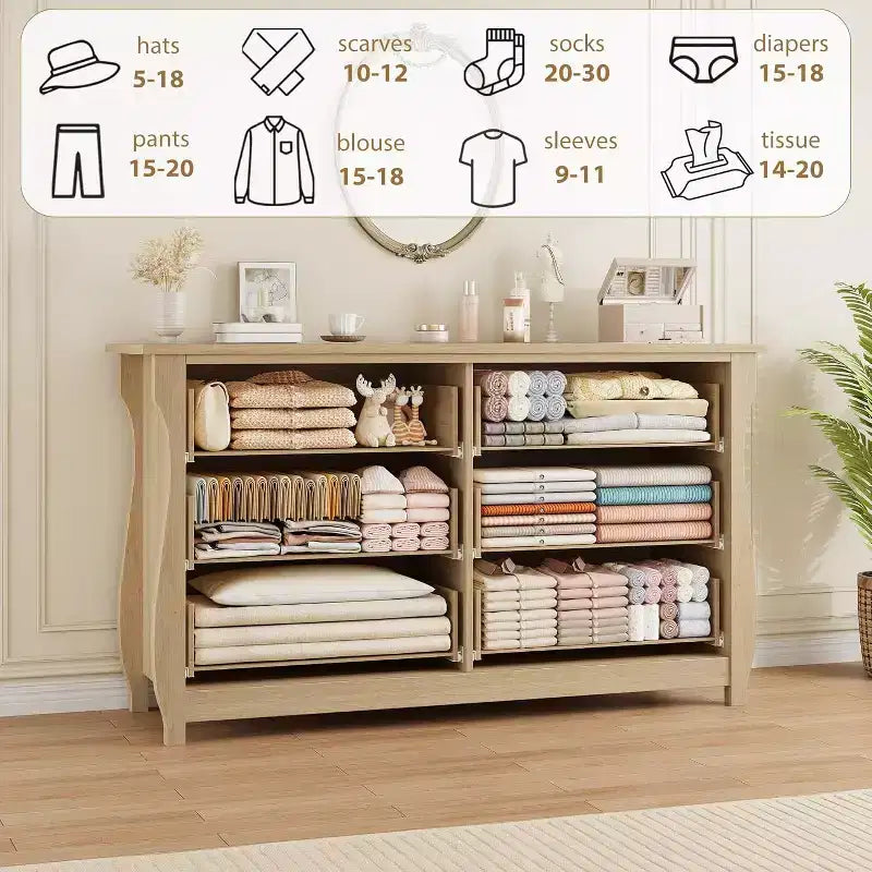 Commode 6 tiroirs avec portes coulissantes - Armoire de rangement moderne sur pied pour chambre ou salon, design large