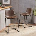 Tabouret de bar hauteur comptoir Cedric, marron vintage, rembourré, structure en acier, style moderne