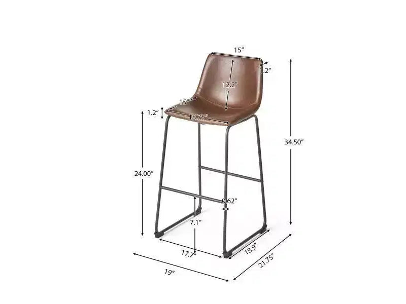 Tabouret de bar hauteur comptoir Cedric, marron vintage, rembourré, structure en acier, style moderne