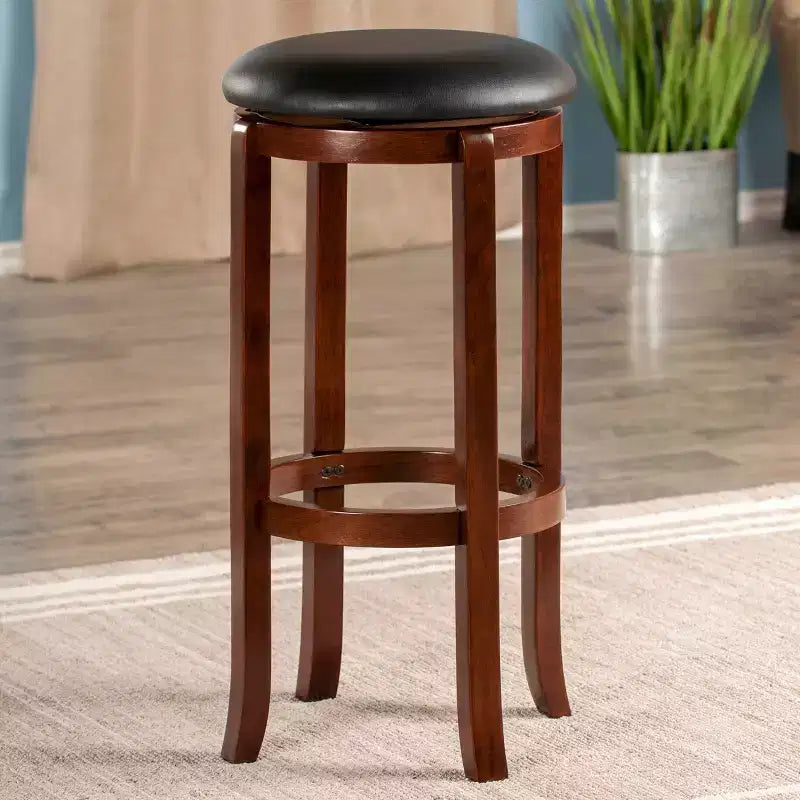 Tabourets de bar pivotants Walcott 30" Noyer, Hauteur fixe, Assise ronde, Structure en bois