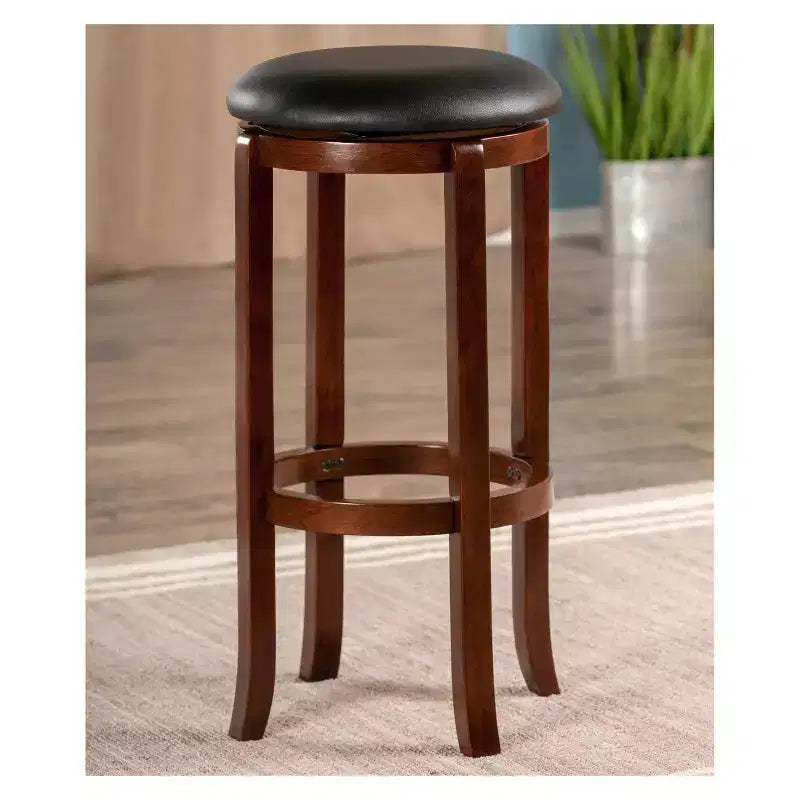 Tabourets de bar pivotants Walcott 30" Noyer, Hauteur fixe, Assise ronde, Structure en bois
