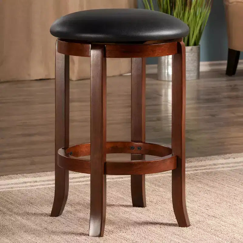 Tabouret de bar pivotant Walcott 24", hauteur de comptoir, noyer, rond, cadre en bois, hauteur fixe