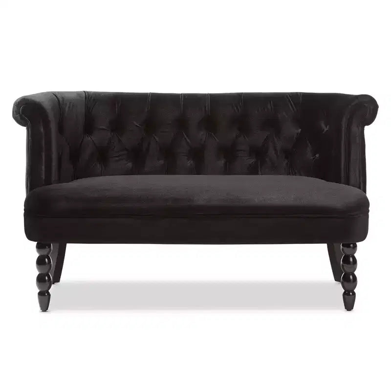 Causeuse 2 places en tissu velours contemporain de style victorien Flax, noir, en polyester élégant, design capitonné, cadre en bois