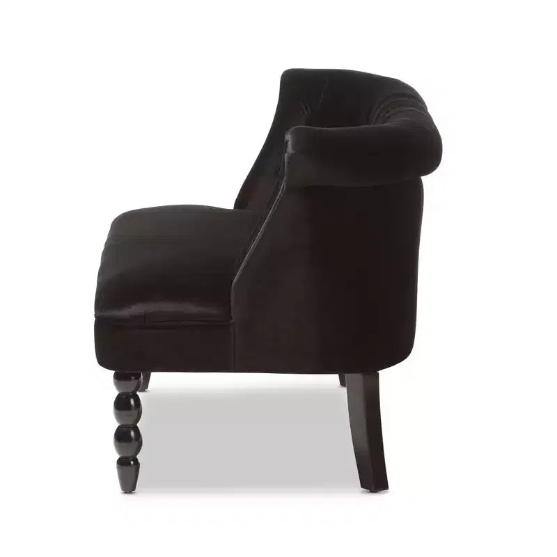 Causeuse 2 places en tissu velours contemporain de style victorien Flax, noir, en polyester élégant, design capitonné, cadre en bois