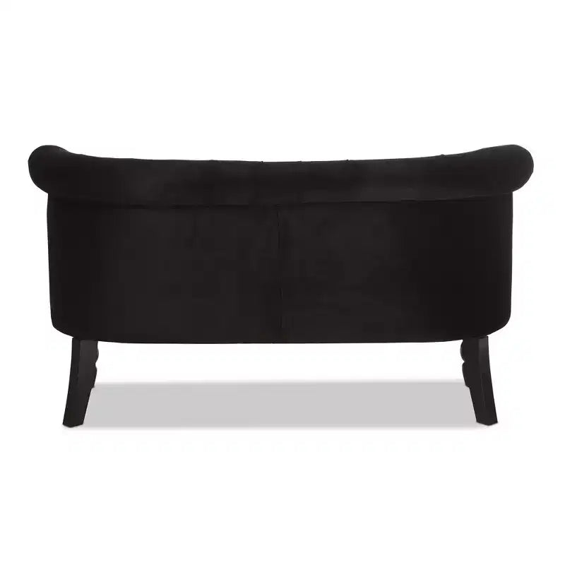 Causeuse 2 places en tissu velours contemporain de style victorien Flax, noir, en polyester élégant, design capitonné, cadre en bois