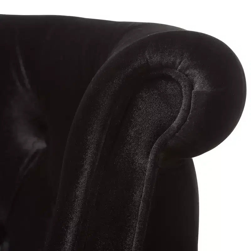 Causeuse 2 places en tissu velours contemporain de style victorien Flax, noir, en polyester élégant, design capitonné, cadre en bois