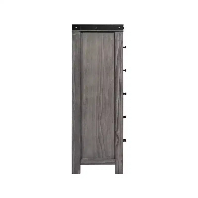 Commode Montauk grise à 5 tiroirs, Rangement spacieux, Poignées métalliques, Meuble de chambre