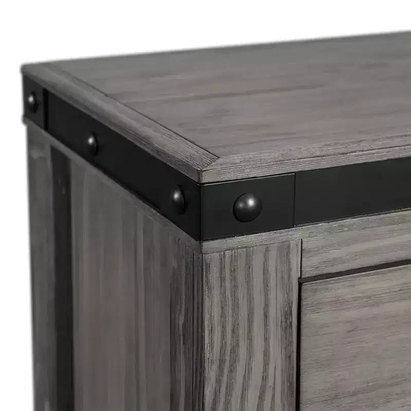 Commode Montauk grise à 5 tiroirs, Rangement spacieux, Poignées métalliques, Meuble de chambre