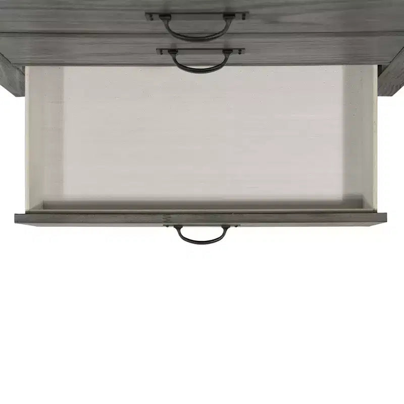 Commode Montauk grise à 5 tiroirs, Rangement spacieux, Poignées métalliques, Meuble de chambre