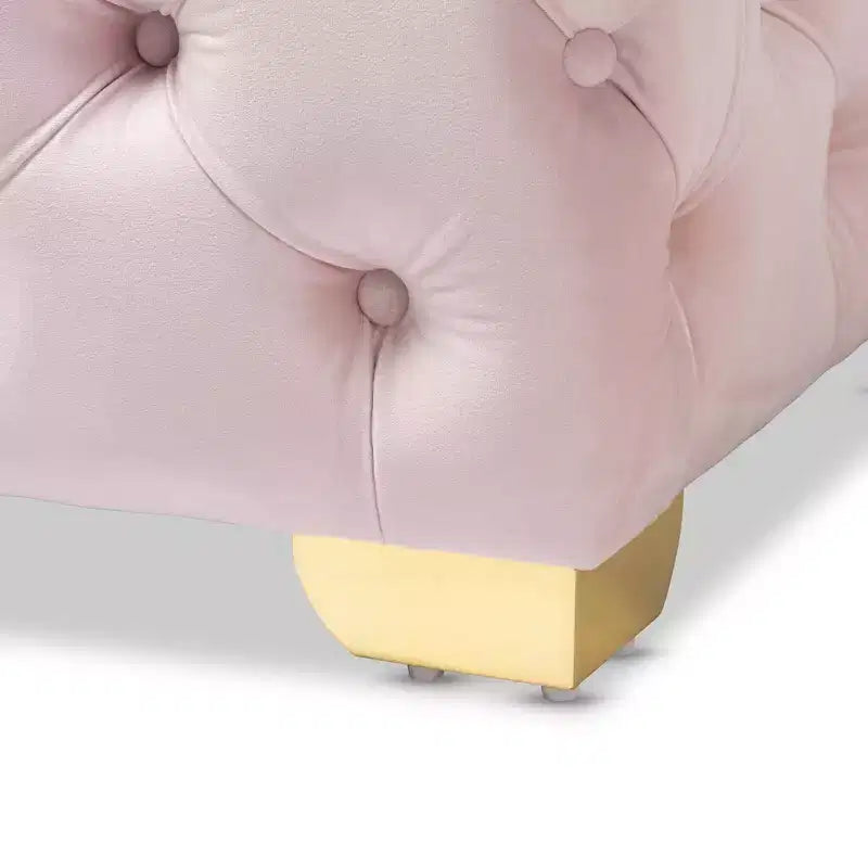 Pouf rembourré Avara en velours capitonné rose