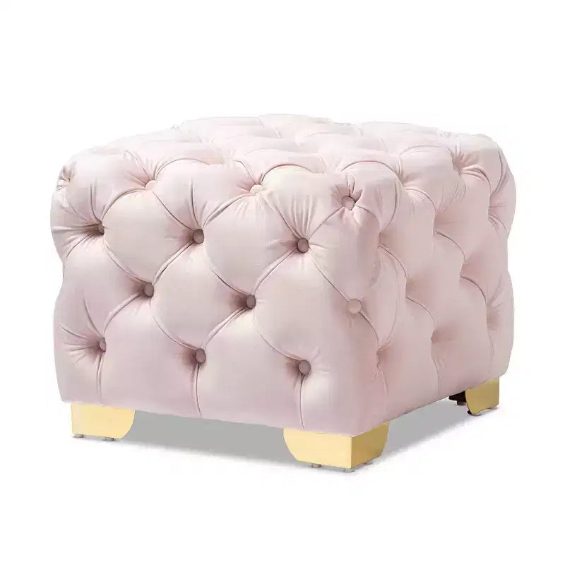 Pouf rembourré Avara en velours capitonné rose